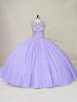 Floor Length Lavender Sweet 16 Quinceanera Dress Scoop Sleeveless Lace Up