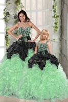Organza Sweetheart Sleeveless Lace Up Beading and Ruffles Quinceanera Dress in Apple Green