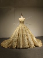 Customized Gold Sleeveless Brush Train Sequins Sweet 16 Quinceanera Dress