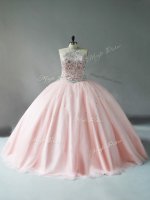 Fantastic Pink Tulle 15 Quinceanera Dress Sleeveless Floor Length Beading(SKU PSSW0887BIZ)