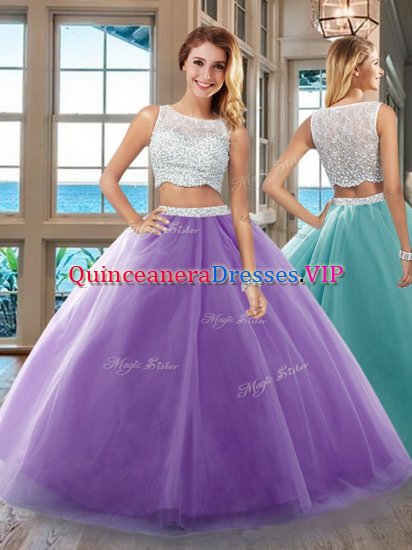 Tulle Sleeveless Floor Length Quinceanera Dress and Beading - Click Image to Close