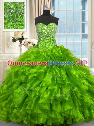 Decent Sweetheart Sleeveless Brush Train Lace Up Sweet 16 Dress Organza
