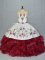 White And Red Sleeveless Floor Length Embroidery and Ruffles Lace Up Quinceanera Gown