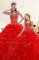 Sleeveless Organza Floor Length Lace Up Vestidos de Quinceanera in Red with Beading and Ruffles