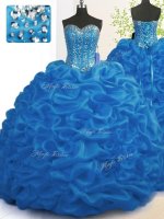 Sleeveless With Train Beading and Ruffles Lace Up 15 Quinceanera Dress with Royal Blue Brush Train