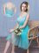 Knee Length Aqua Blue Court Dresses for Sweet 16 V-neck Sleeveless Lace Up