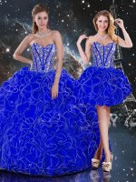 Suitable Royal Blue Lace Up Quinceanera Dresses Beading and Ruffles Sleeveless Floor Length