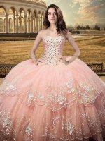Traditional Sweetheart Sleeveless Tulle Sweet 16 Dresses Beading and Embroidery Lace Up