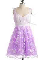 Lilac Dama Dress Prom and Party and Wedding Party with Lace Straps Sleeveless Lace Up