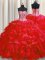 Visible Boning Floor Length Ball Gowns Sleeveless Red Quinceanera Gown Lace Up