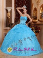 Calpe Spain Aqua Blue Beaded Decorate Sweetheart Classical Quinceanera Dress For Quinceanera In Illinois