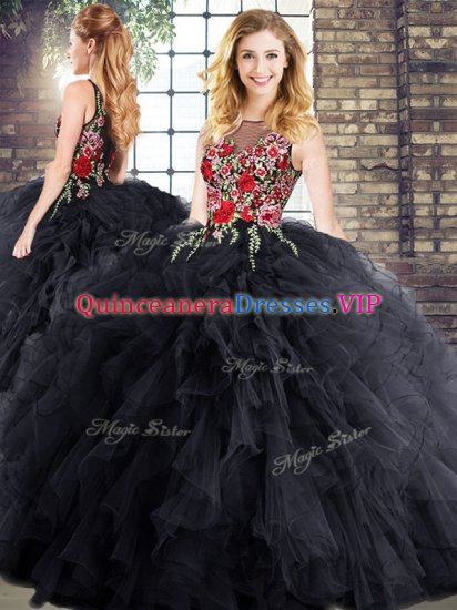Noble Floor Length Black Quince Ball Gowns Bateau Sleeveless Zipper - Click Image to Close