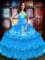 Baby Blue Sleeveless Embroidery and Ruffled Layers Floor Length Sweet 16 Dress