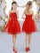 Red Empire Beading and Bowknot Damas Dress Side Zipper Tulle Sleeveless Mini Length