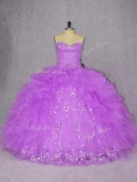 Purple Quince Ball Gowns Sweet 16 and Quinceanera with Appliques and Ruffles Sweetheart Sleeveless Lace Up