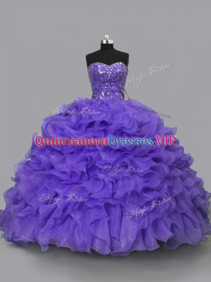 Ball Gowns Ball Gown Prom Dress Purple Sweetheart Organza Sleeveless Floor Length Lace Up - Click Image to Close