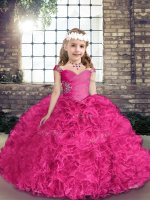 Fuchsia Straps Neckline Beading Pageant Dresses Sleeveless Lace Up