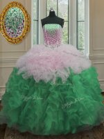 Organza Strapless Sleeveless Lace Up Beading and Ruffles Quince Ball Gowns in Multi-color(SKU PSSW007-5BIZ)