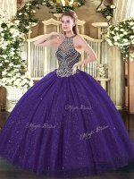 Excellent Floor Length Ball Gowns Sleeveless Purple Ball Gown Prom Dress Lace Up