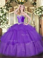 Sleeveless Floor Length Beading and Ruffled Layers Lace Up Quince Ball Gowns with Lavender(SKU SJQDDT1374002-3BIZ)