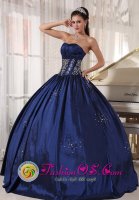 Strapless Embroidery and Beading Modest Navy blue Quinceanera Dress floor length Taffeta Ball Gown in Bodensee