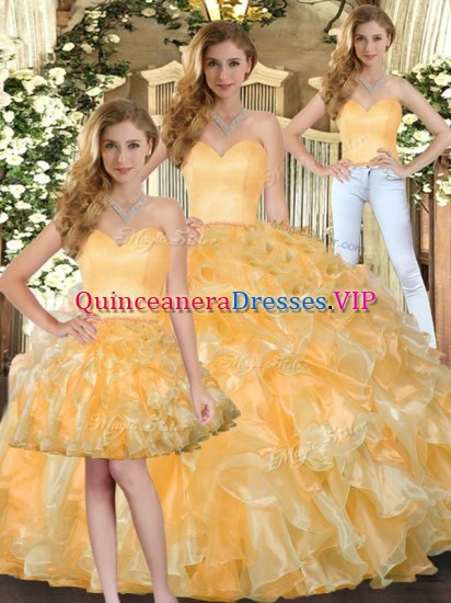 High Quality Sleeveless Lace Up Floor Length Beading and Ruffles 15 Quinceanera Dress - Click Image to Close