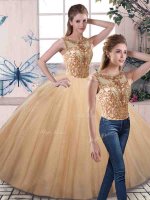 Unique Scoop Sleeveless Tulle Sweet 16 Dress Beading Lace Up