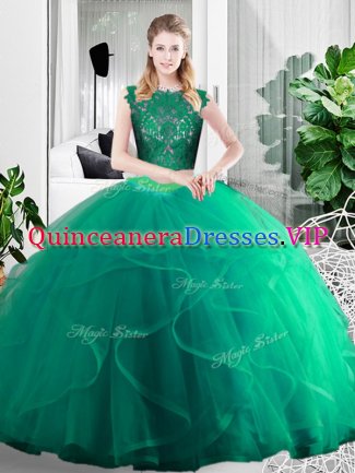 Turquoise Sleeveless Tulle Zipper Ball Gown Prom Dress for Military Ball and Sweet 16 and Quinceanera