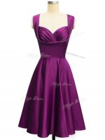 Purple Side Zipper Court Dresses for Sweet 16 Ruching Sleeveless Knee Length