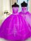 Luxurious Purple Ball Gowns Organza Strapless Sleeveless Beading and Embroidery Floor Length Lace Up Quinceanera Gowns