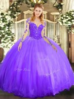 Custom Fit Scoop Long Sleeves Tulle Quinceanera Dresses Lace Lace Up(SKU SJQDDT1202002-2BIZ)