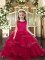 Excellent Red Lace Up Ruffled Layers Pageant Dress for Teens Sleeveless
