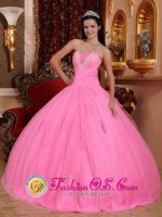 Somercotes East Midlands Rose Pink For Wonderful Quinceanera Dress With Strapless Tulle Beadings And Exquisite Hand Flowers
