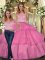 Traditional Hot Pink Two Pieces Lace and Ruffled Layers Quinceanera Dress Lace Up Tulle Sleeveless Floor Length