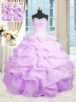 Rose Pink Sweetheart Neckline Beading and Ruffles Ball Gown Prom Dress Sleeveless Lace Up