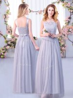 Floor Length Grey Quinceanera Court of Honor Dress Scoop Sleeveless Side Zipper