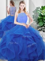 Lace and Ruffles Military Ball Dresses For Women Blue Zipper Sleeveless Floor Length(SKU SXQD135BIZ)