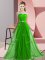 Scoop Sleeveless Damas Dress Floor Length Beading Green Chiffon