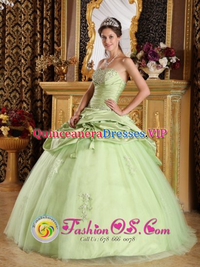 Luxurious Yellow Green Tulle and Taffeta For Englewood New Jersey/ NJ Strapless Quinceanera Dress With Beading Ball Gown - Click Image to Close