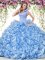 Ideal Beading and Ruffles Sweet 16 Quinceanera Dress Blue Backless Sleeveless Floor Length
