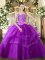 Most Popular Sweetheart Sleeveless Ball Gown Prom Dress Floor Length Beading and Ruffled Layers Purple Tulle