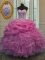 Pretty Rose Pink Organza Lace Up Quinceanera Dress Sleeveless Floor Length Beading and Ruffles and Pick Ups