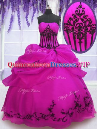 Gorgeous Pick Ups Strapless Sleeveless Lace Up Sweet 16 Quinceanera Dress Fuchsia Organza
