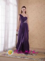 Nordland Norway Purple Empire Floor-length Beading and Ruch Chiffon Quinceanera Dama Dress With One Shoulder