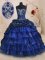 Fitting Royal Blue Organza and Taffeta Lace Up Sweetheart Sleeveless With Train 15th Birthday Dress Brush Train Beading and Ruffled Layers and Pick Ups