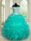 New Arrival Turquoise Sleeveless Beading and Ruffles Floor Length Quinceanera Gown
