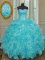 Ideal Sleeveless Organza Floor Length Lace Up 15 Quinceanera Dress in Aqua Blue with Beading and Ruffles