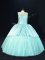 Beautiful Aqua Blue Ball Gowns Satin and Tulle Scoop Sleeveless Beading Floor Length Lace Up Vestidos de Quinceanera