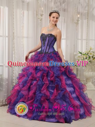 Iserlohn Colorful Classical Quinceanera Dress With Appliques and Ball Gown Ruffles Layered