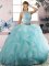 Fitting Sleeveless Floor Length Beading and Ruffles Zipper 15th Birthday Dress with Aqua Blue